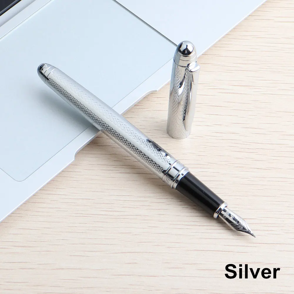 1pcs silver pen 1 шт. Высокое качество авторучка полностью металлические роскошные ручки подарки для школы и офиса канцелярские принадлежности письма черные синие красные чернила - Цвет: 1pcs silver pen