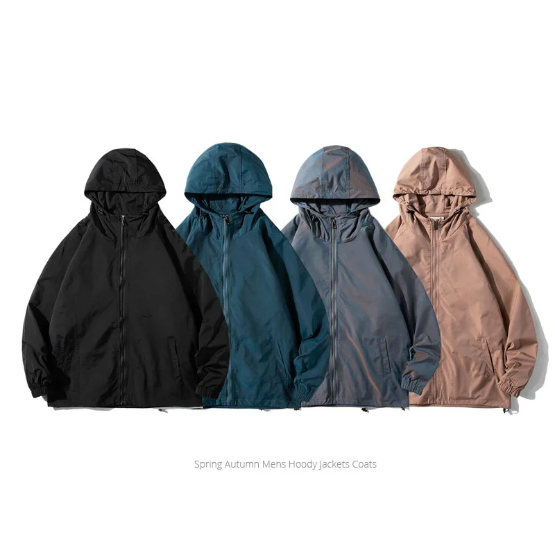 

Spring Autumn Youth Fashion Black Mens Jackets Loose Hooded Zipper Bomber Jacket Coats 4XL 5XL