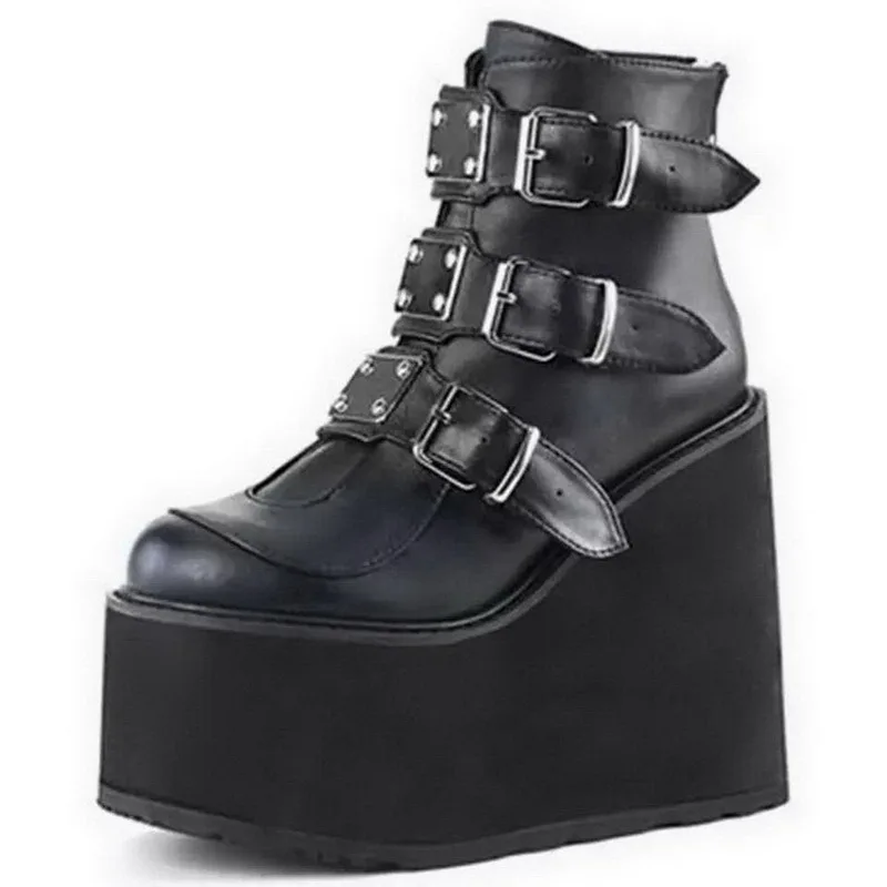 

2021 Women Ankle Boots Gothic Platform Punk Winter Martin Black High Heels Demonias Sexy Ladies Shoes Plus Size 41 42 43