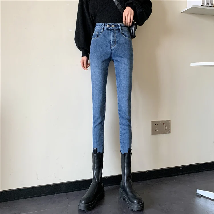 

DD0672 The new high-waisted, slim-fit, straight-leg stretch pencil pants jeans