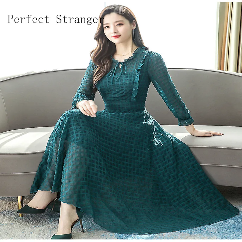 Женское шифоновое платье с оборками длинное длинным рукавом весна-лето 2021 |