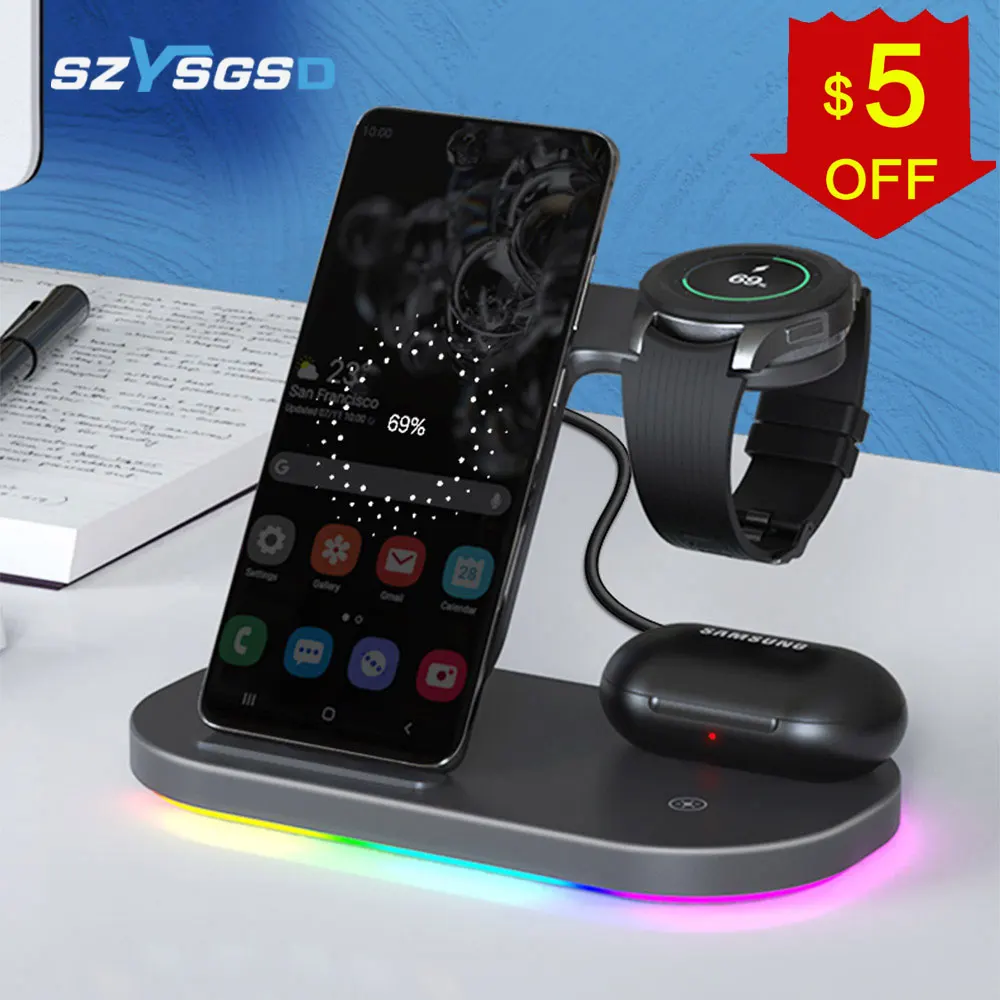 Беспроводное зарядное устройство 3 в 1 15 Вт быстрая зарядка для Samsung Z Fold3 Flip3 S21 S20
