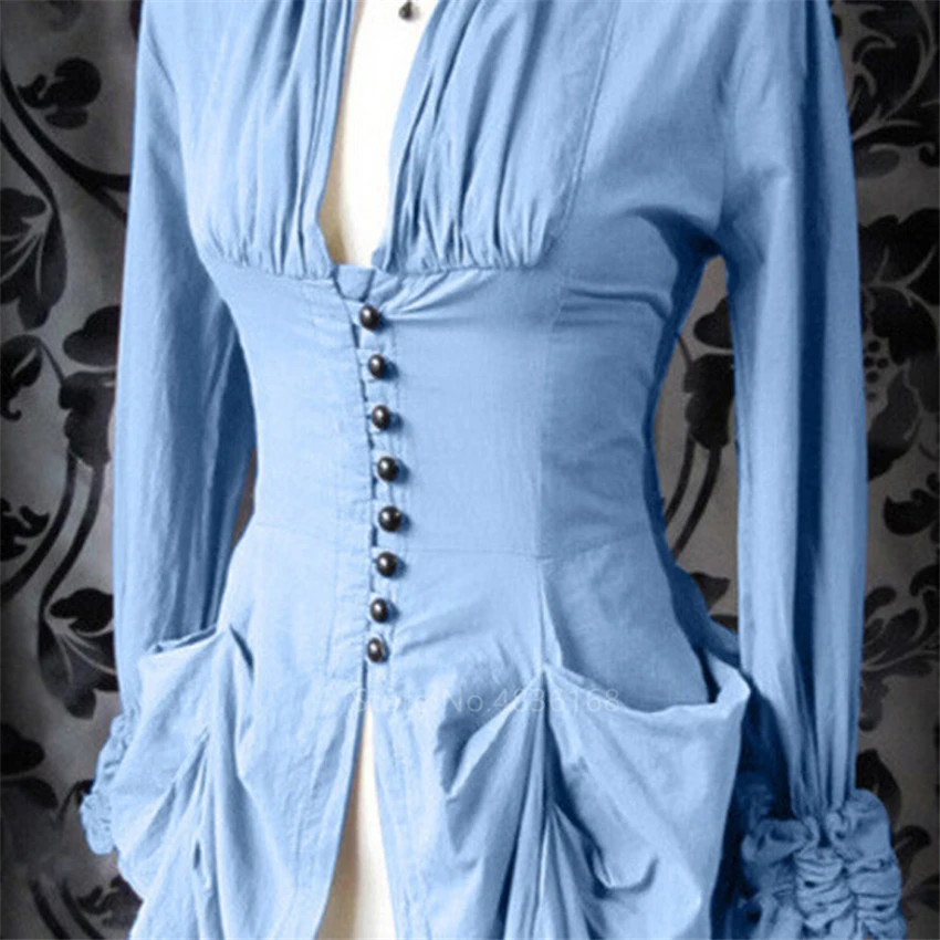 

Renaissance Medieval Princess Vintage Botton High Waist Shirts Archer Cosplay Halloween Costume For Woman Top Fancy Party