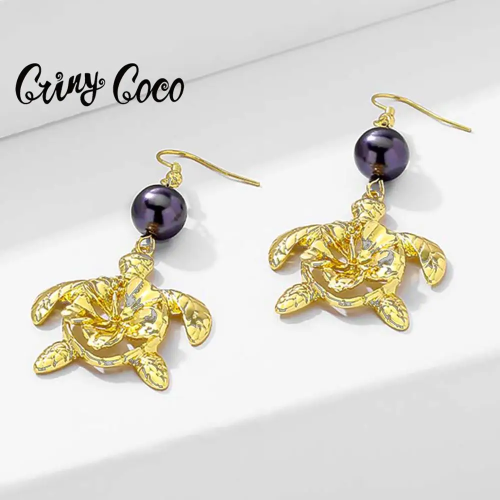 

SophiaXuan High Quality Hawaiian Sea Turtle Jewelry Fashion Plumeria Drop Earrings Alloy Pearl Dangle Earrings Golden for Women