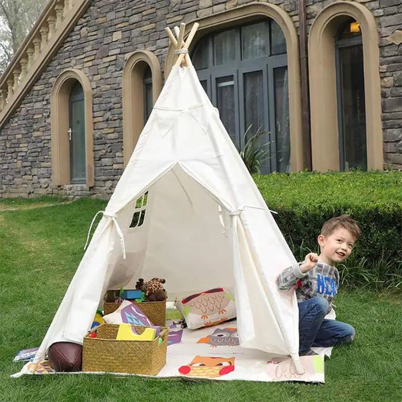 

120cm-Large Canvas Teepee Tent Kids Sleeping Newborn Photography Photo Props Kids Teepee Tipi House Children Tipi Tee Tent HWC