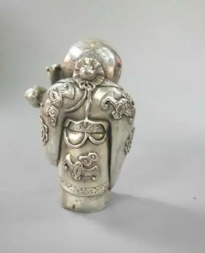 

Chinese exquisite white copper Longevity Buddha craft statues