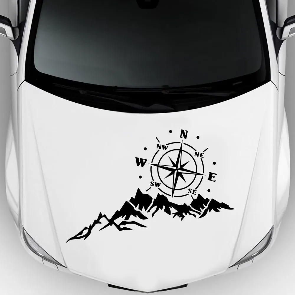 

65cm X 35cm Car Sticker Black Compass Decorative Mountain Tree Trendy Truck