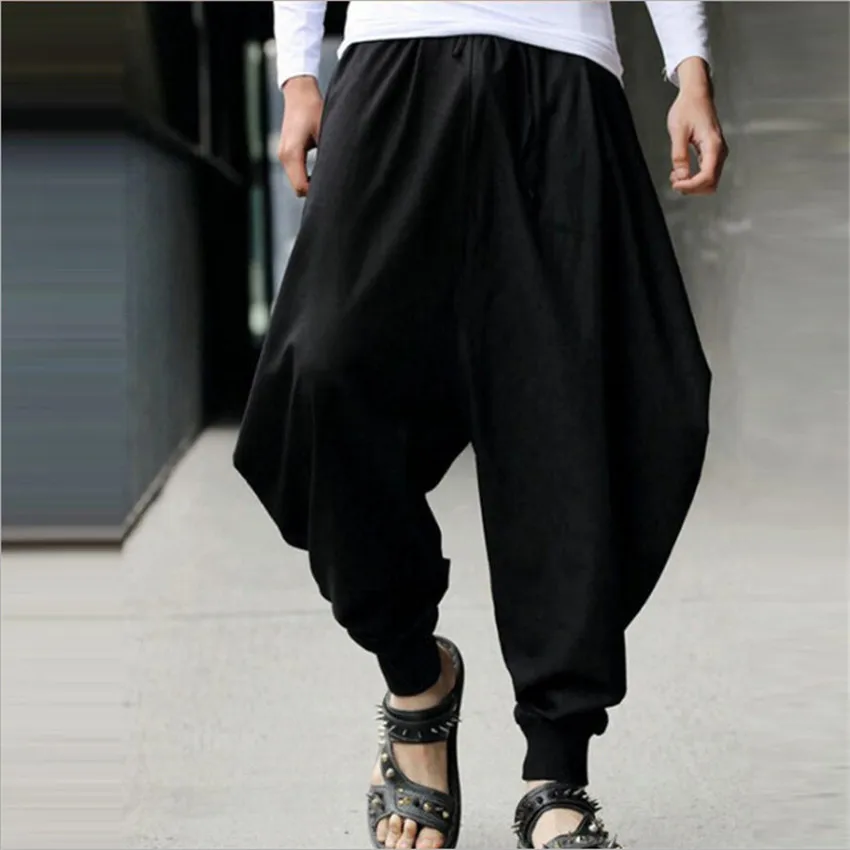 

Chinese Style 2021 News Cotton Haroun Trousers Loose Casual Traditional Chinese Clothing for Men Hakama Samurai Costume Hip Hop