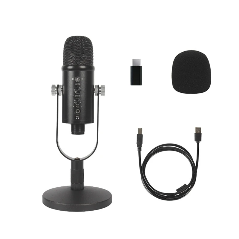 

USB Microphone PC Computer Podcast Condenser Cardioid Metal Mic Kit USB Microphone for Recording Gaming Singing YouTube T21B