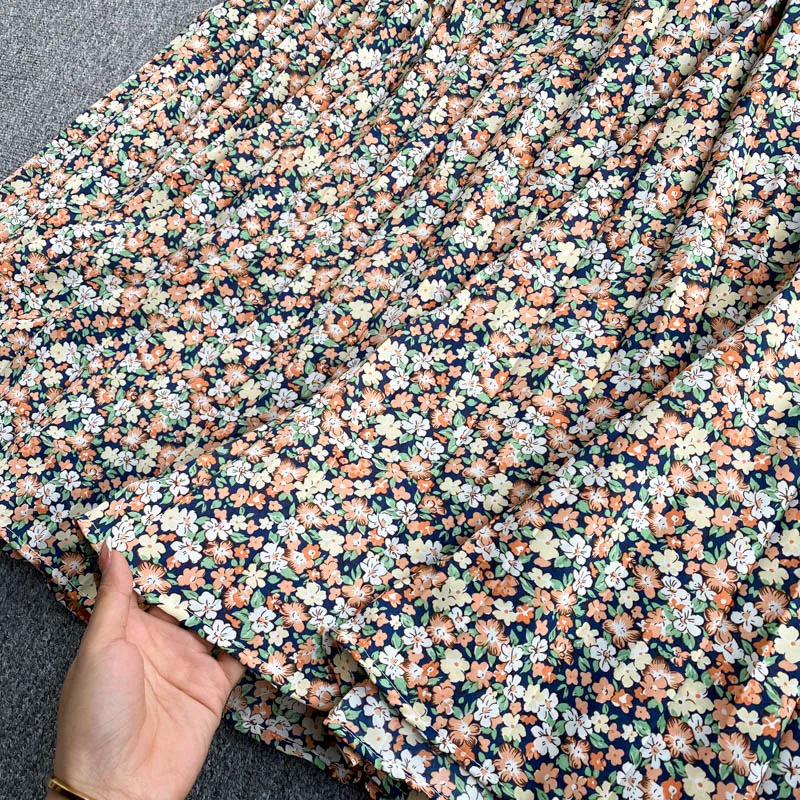

Sweet Floral Strap Dress Women Korean Sleeveless Chiffon Long Dresses Summer Boho Vacation Print Pleated Maxi Dress