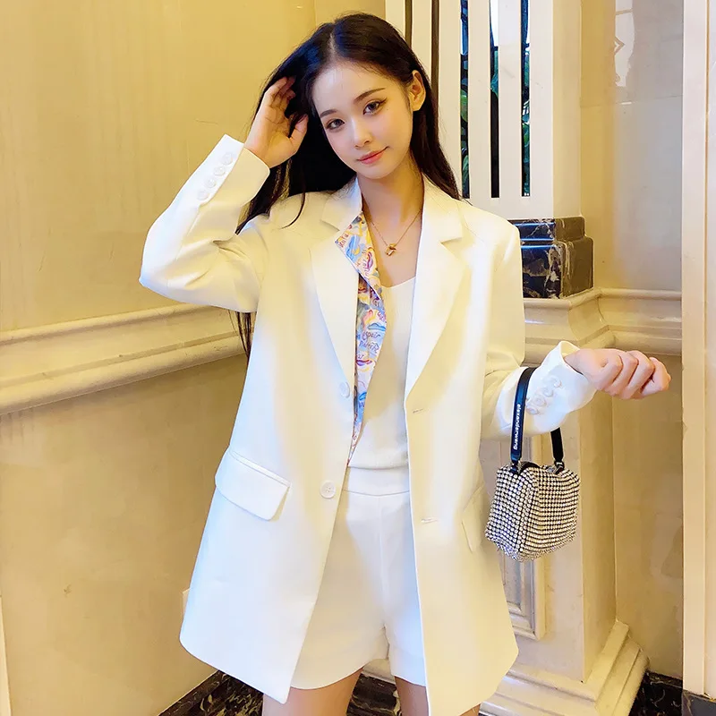 

Women Fashion Unique Scarf Style Lapel Blazers Free Belt Slim Mid Length Solid Colors Suit 2021 New Spring Autumn Commute Blazer
