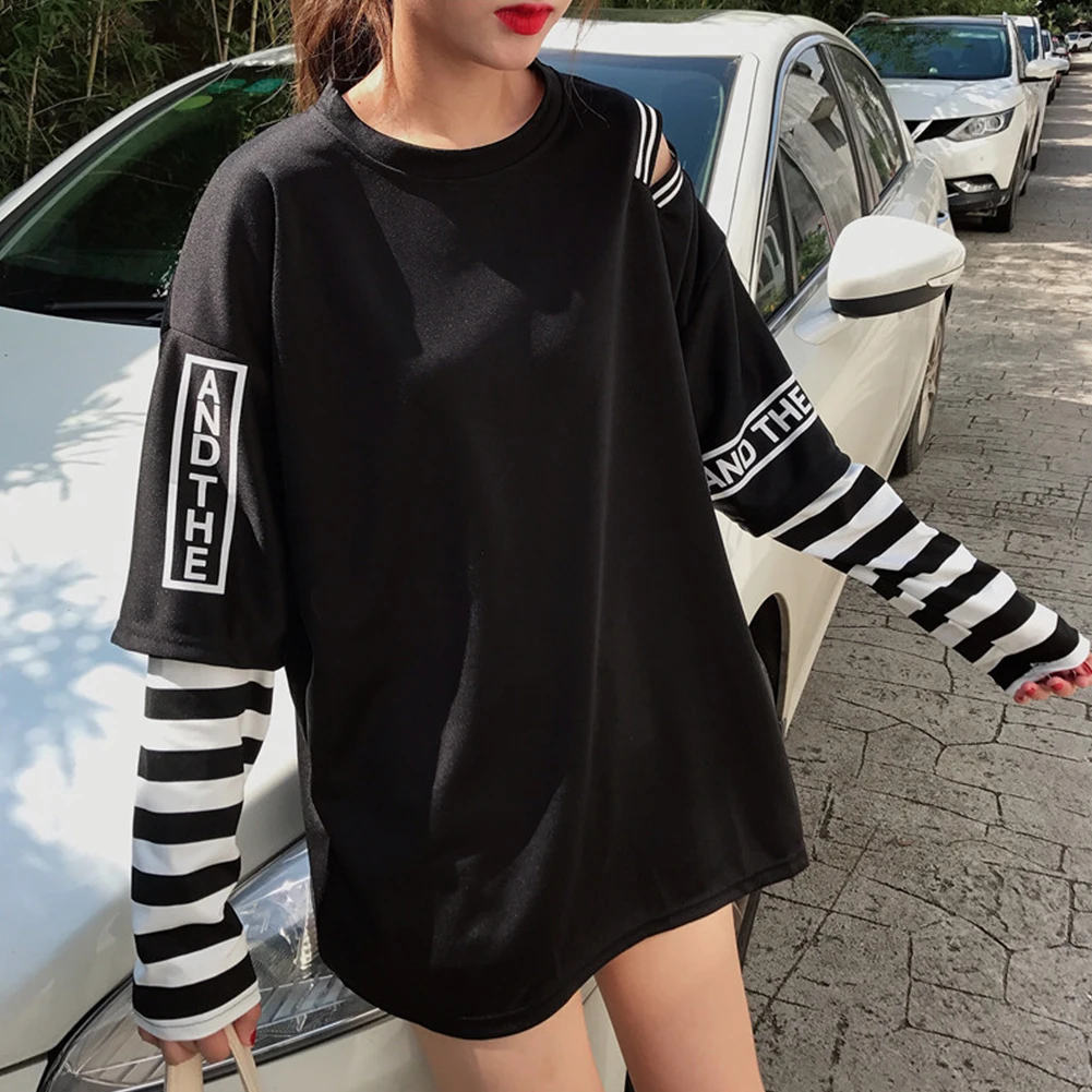 Daily Spring Round Neck Tops Long Sleeve Polyester Letter Jazz Party Dance Fashion Women T Shirt Hip Hop Casual | Женская одежда