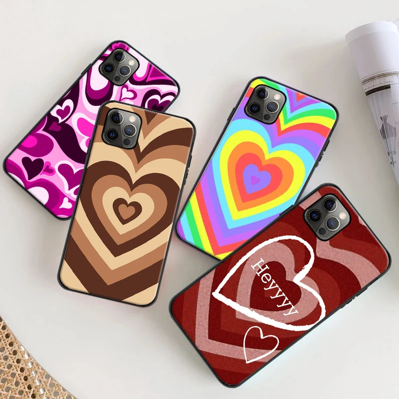 

Phone Case For iPhone 11 12 Mini Pro X XR XS Max 6 6S 7 8 Plus SE 2020 Soft touch TPU silicon Bumper Funda Pink Heart Circle