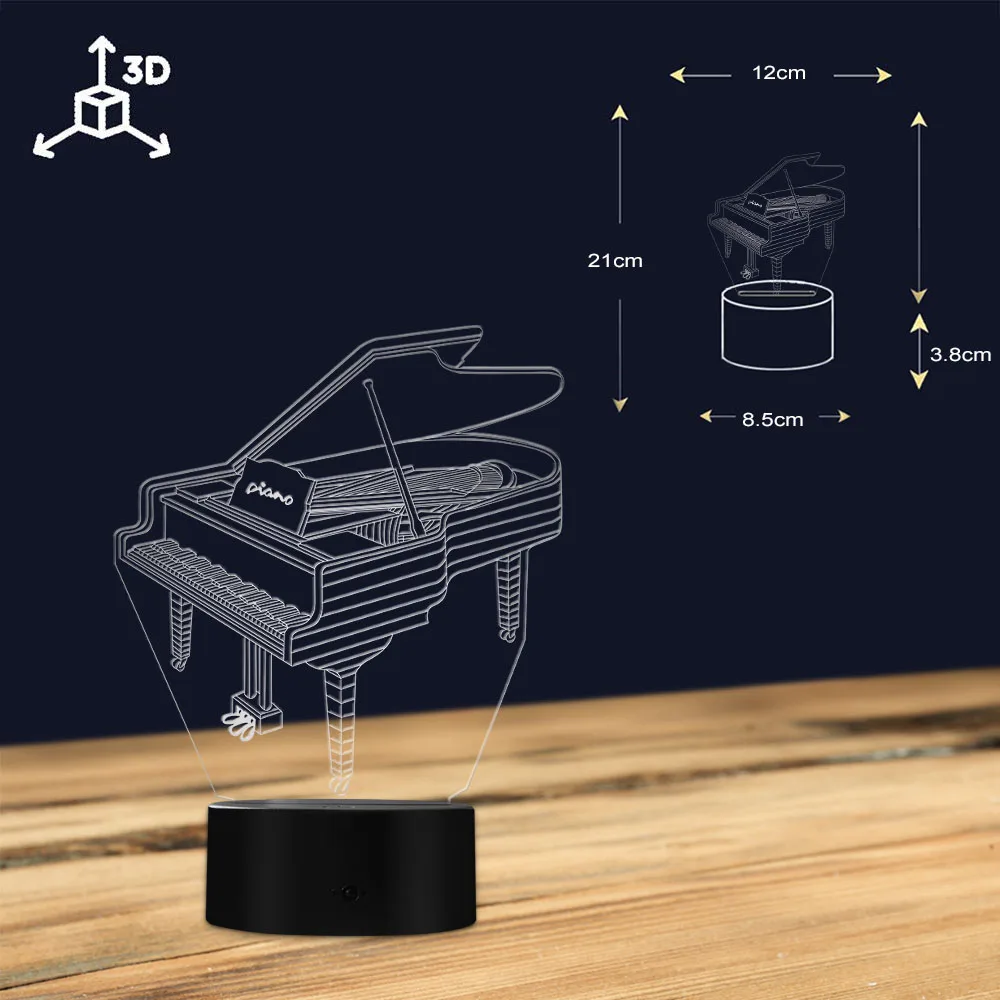 Piano 3D Visual Night Light Table Lamp Music Instrument Decorative Pianist Room LED Lighting Decor Gift For Her | Освещение