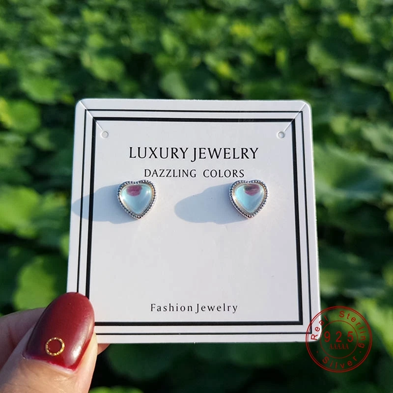 Женские серьги гвоздики серебряного цвета с лунным камнем|Серьги-гвоздики| |