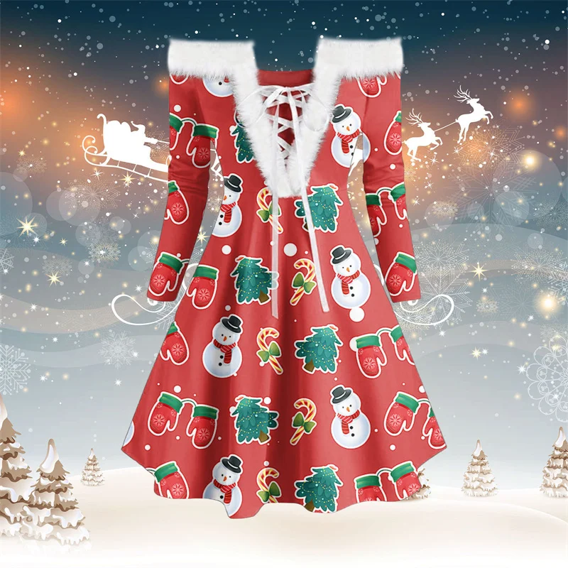 Женское осенне-зимнее платье на шнуровке с длинным рукавом платье-трапеция