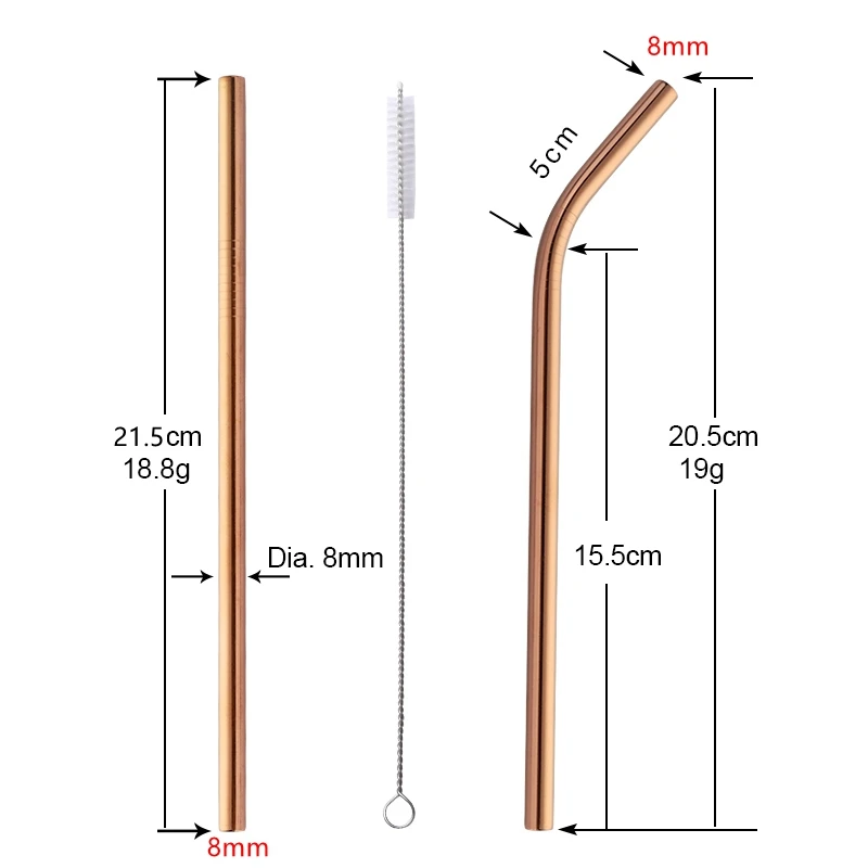 80Pcs 8mm*215mm Reusable Metal Straw 304 Stainless Steel Drinking Straight Bent Straws Eco-friendly Party Bar Accessories | Дом и сад
