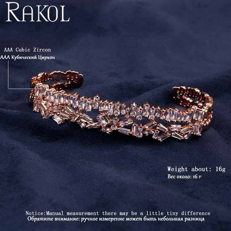 RAKOL модный дизайн проложенный кластер колонны с розовым золотом цвет сверкающие браслеты для женщин белое золотистое, с разрезом браслеты