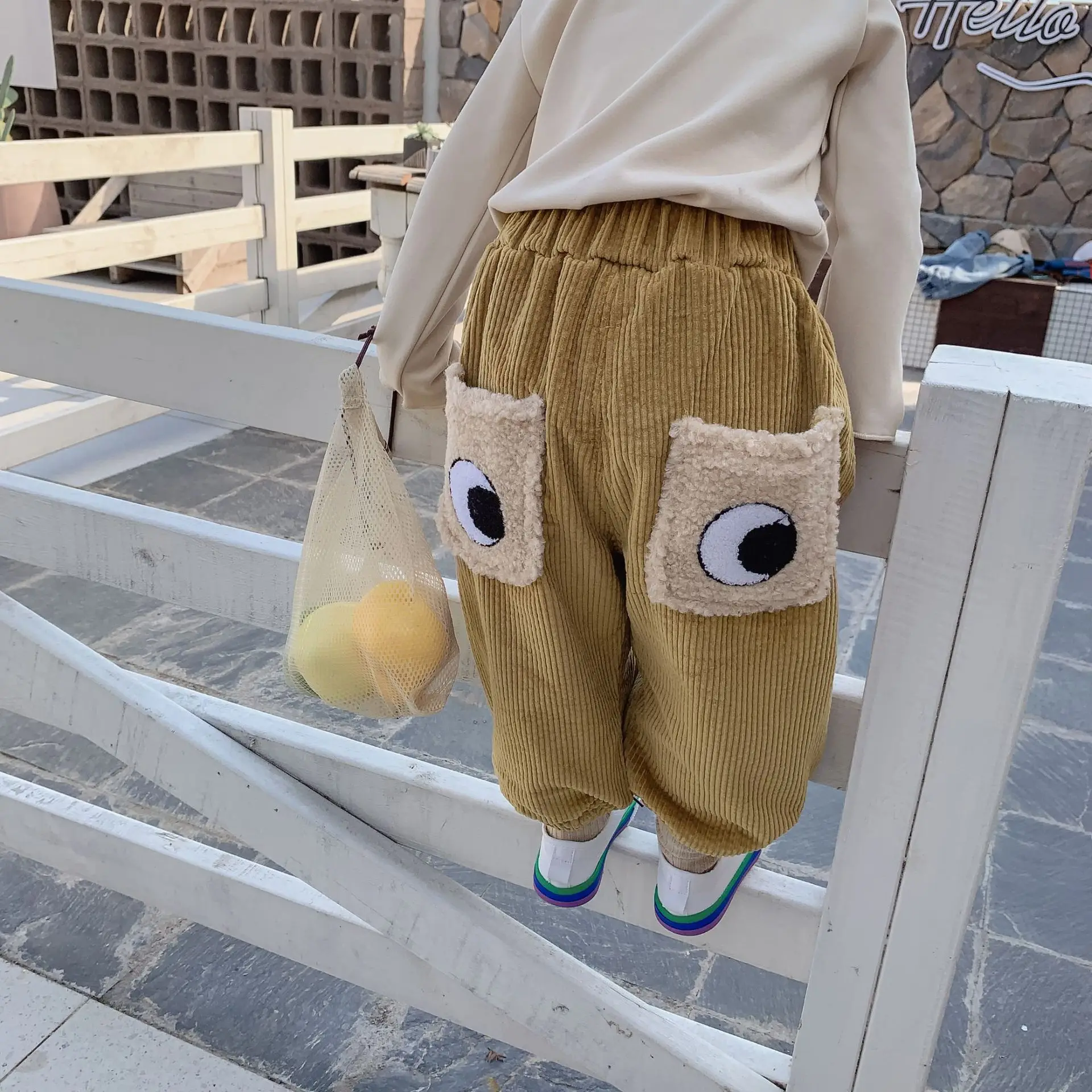 Зимние плотные вельветовые повседневные штаны с милым рисунком для мальчиков и