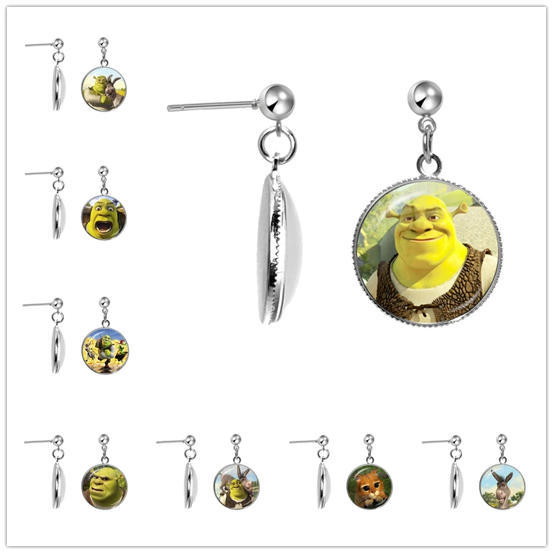 Hot Selling Cartoon Shrek Family 20mm Glass Dome Earrings For Women Girls Fashion Stud Earring Jewelry Gift 2021