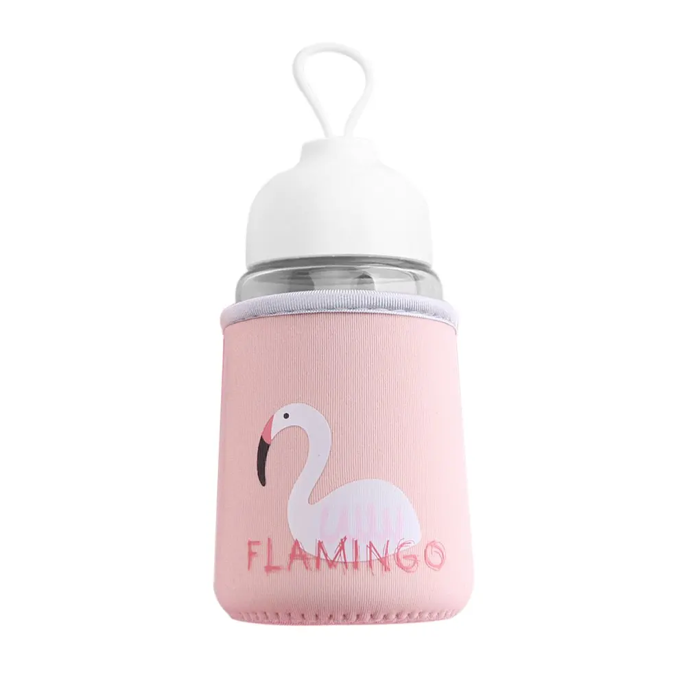 

Fashion 320ML Flamingo Glass Water Bottle Cute Cloth Cover Drinking Eco-Friendly Letter Bottle Students Water Bottle