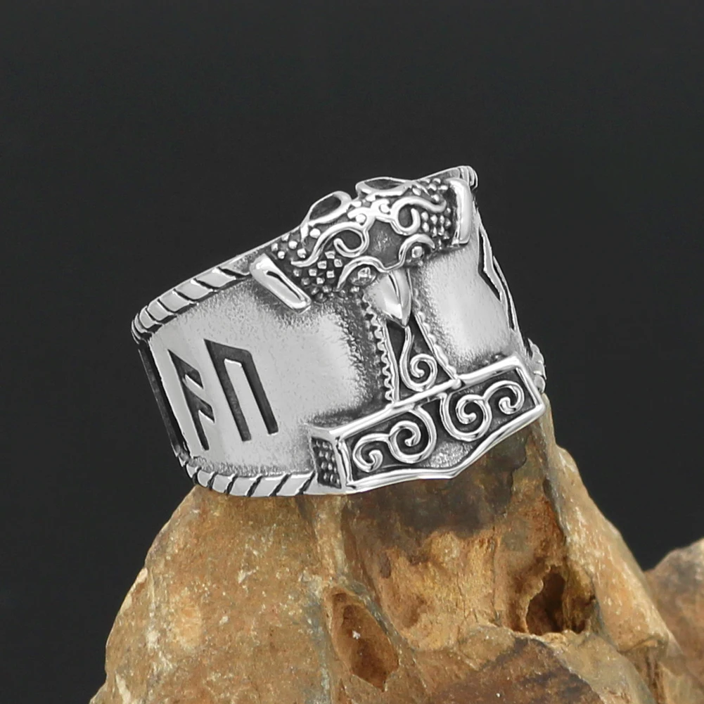 Viking мужской мьельнир Тора молоток Ворон Руна кольцо из нержавеющей стали с Valknut