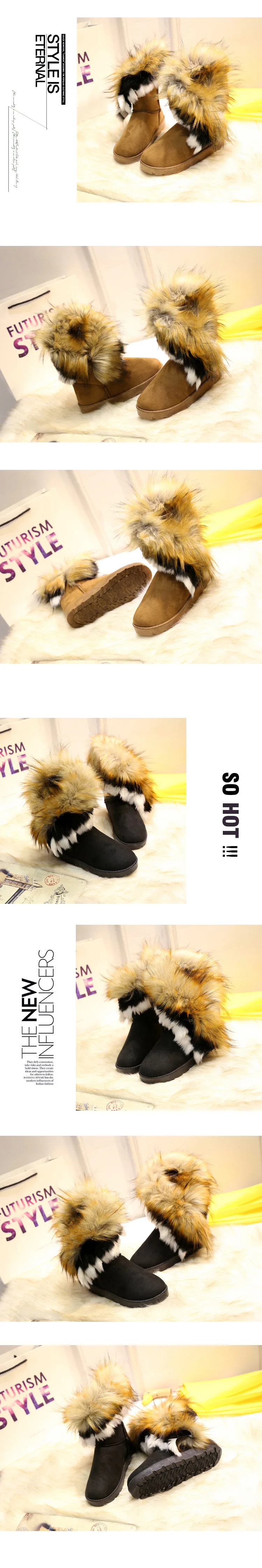 Classic Faux Fox Hair Winter Snow Rain Warm Short fur Boots Women Australian Boots Fashion tube women shoes big size 42