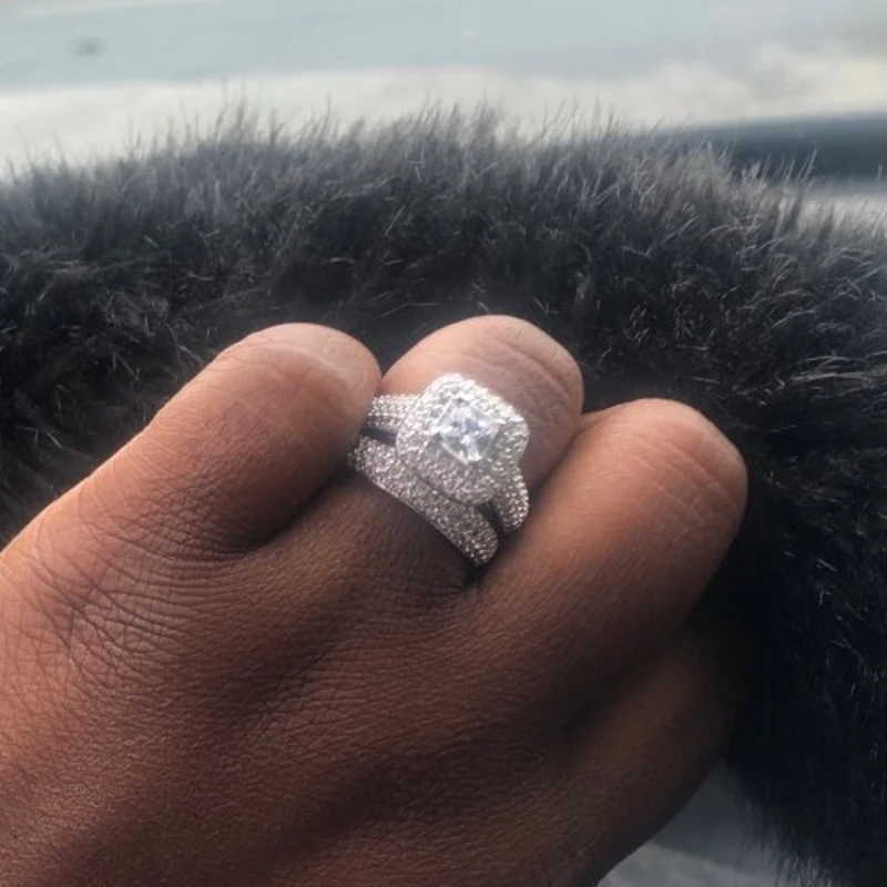 Женский комплект колец из серебра 925 пробы классические обручальные кольца с