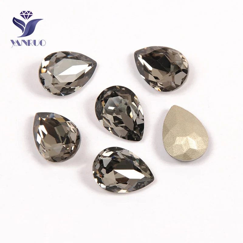 Black Diamond YANRUO, 4320, каплевидное стекло, Пришивные кристаллы, слеза, каплевидные стразы, Стразы для шитья, бусины, камни для одежды - Цвет: Black Diamond