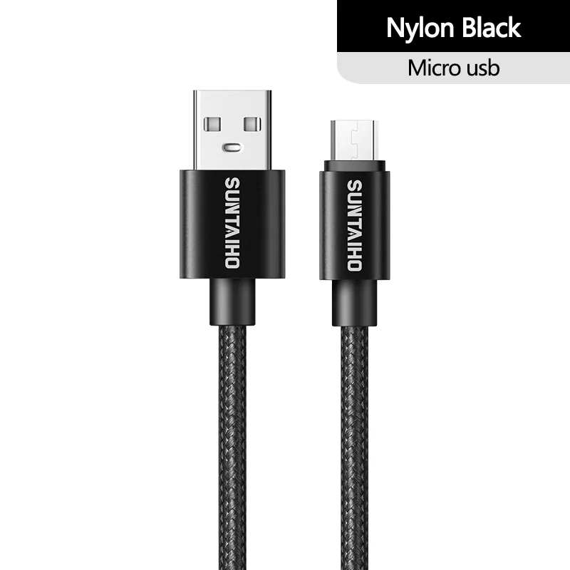 Suntaiho usb кабель micro usb cable провод для зарядки micro usb кабель для зарядки микро usb Зарядное устройство адаптер 2.4A шнур для зарядки телефона для samsung xiaomi LG huawei Meizu нейлоновый плетеный - Цвет: Black