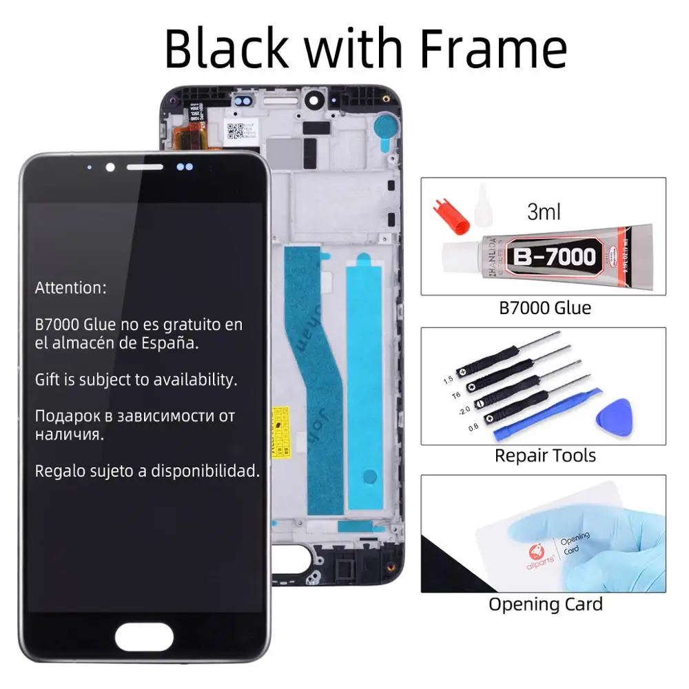 Дисплей для MEIZU M5 M611H LCD в сборе с тачскрином на рамке 5.2'' черный белый - Цвет: with Frame Black