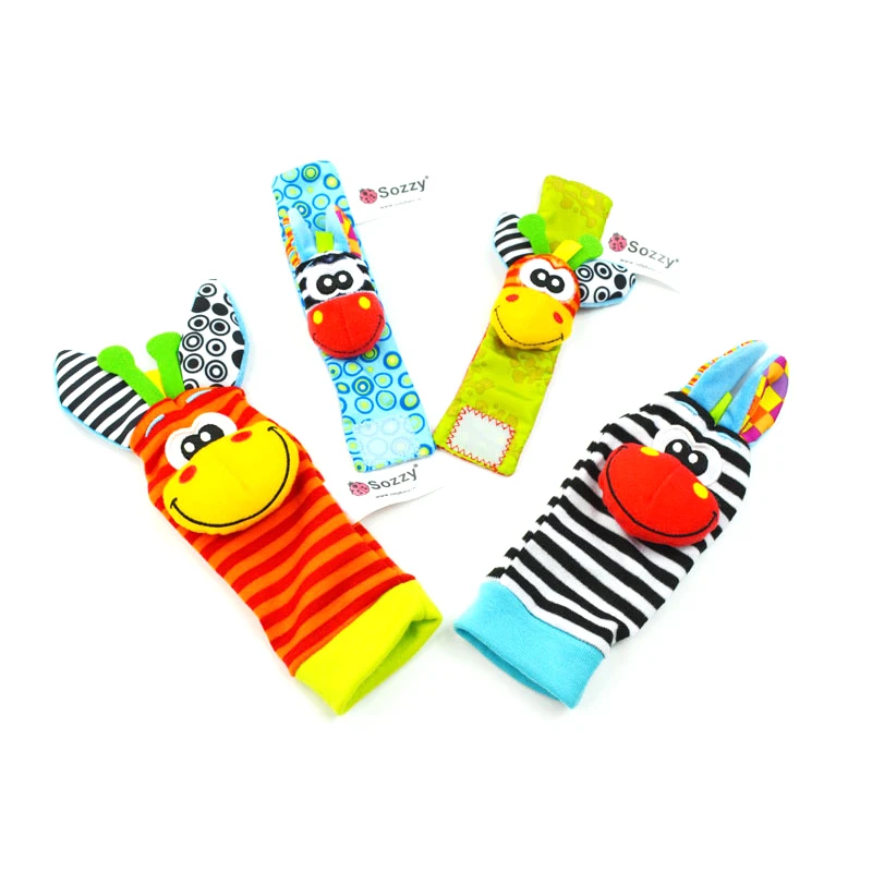 

4PCS/Lot Sozzy Baby Toys Garden Bug Wrist Rattle And Foot Socks 4 Style(2 Wrist Rattles 2 Socks) For Babys Gift