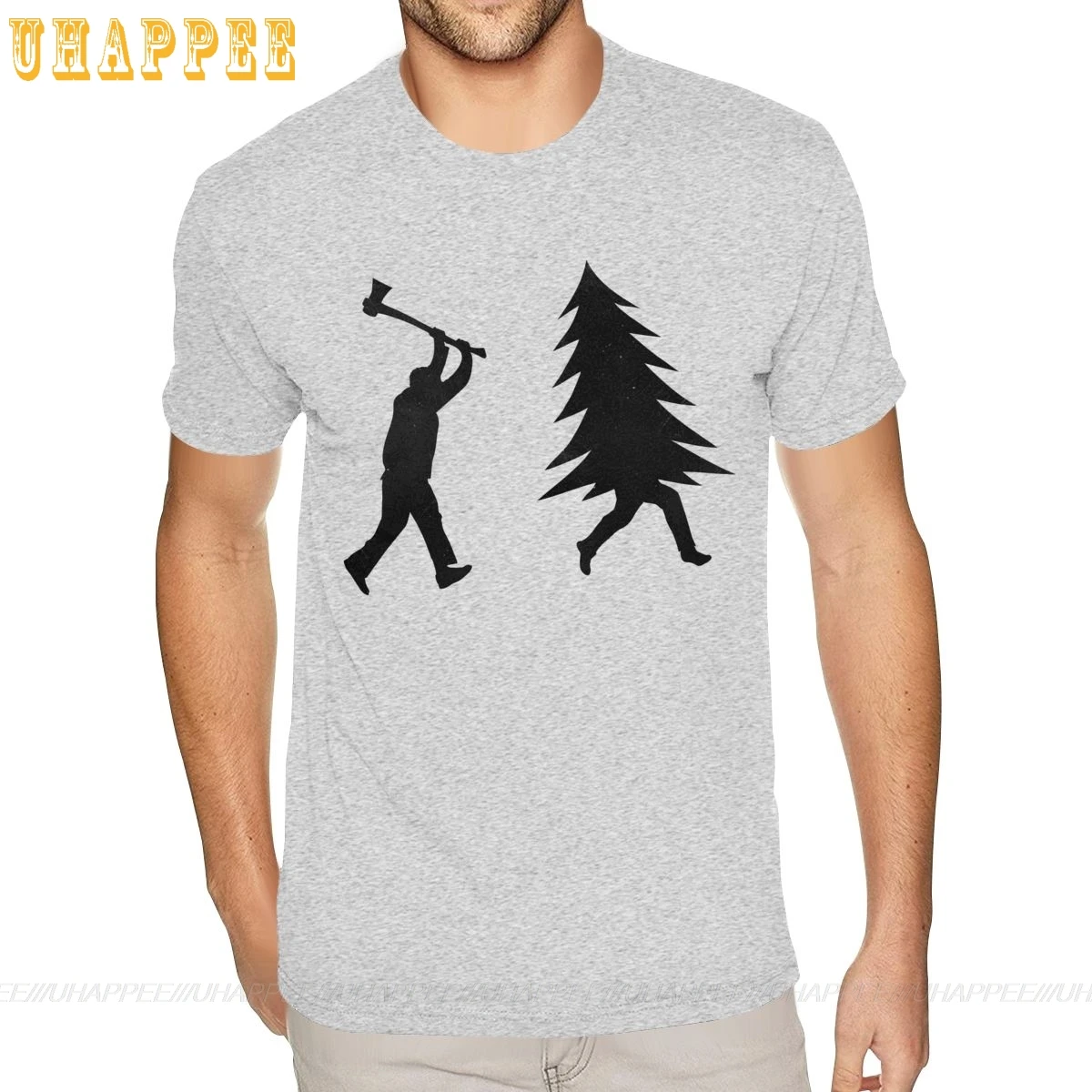 

Creat Your Own T Shirt Christmas Tree Is Chased By Lumberjack Run Forrest TShirt Custom Short Sleeve Man 4XL Gray Tees