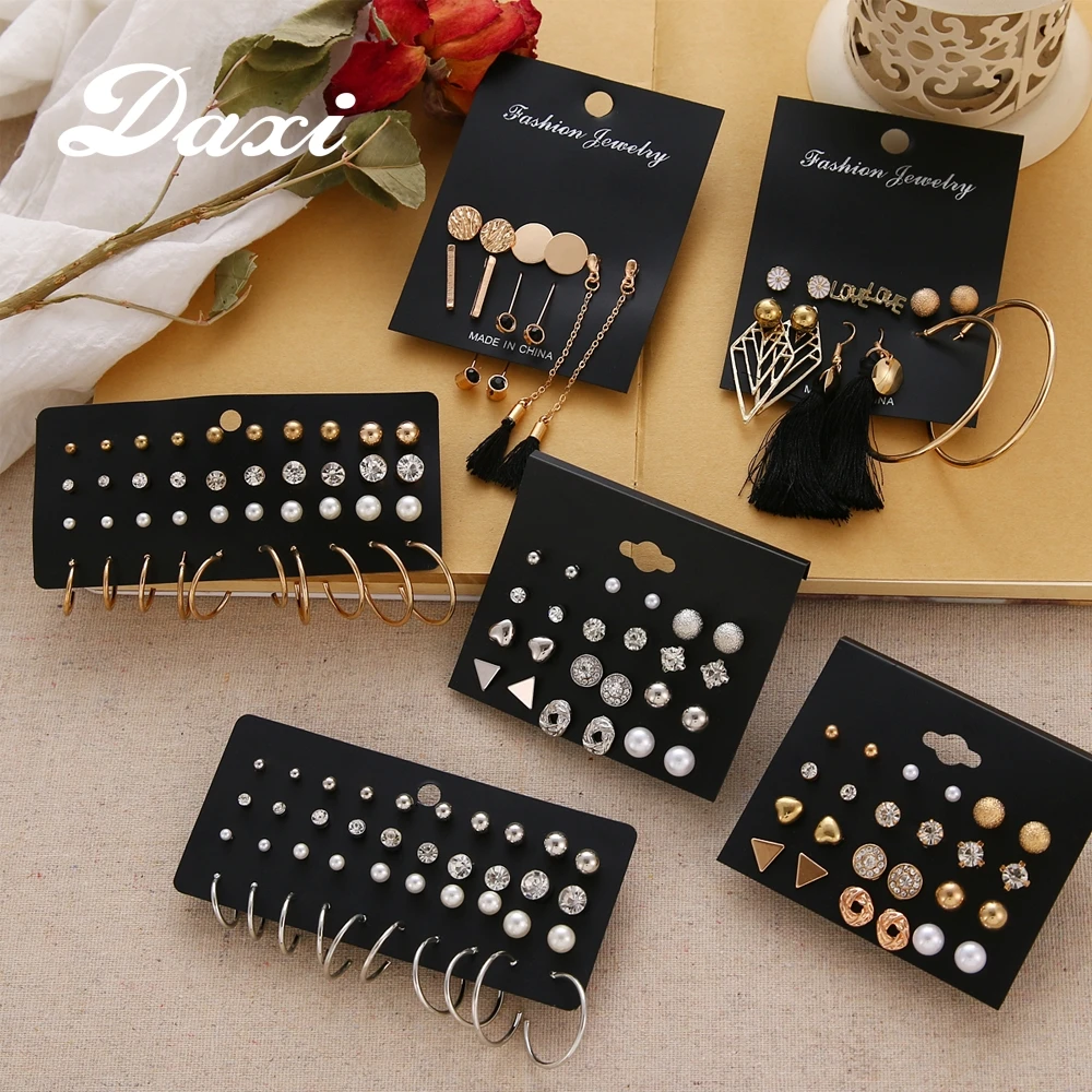 

DAXI Boho Gold Pearl Stud Earrings For Women Trendy Bohemian Vintage Earring Korean Tassel Studs Earings Jewelry 2020 set
