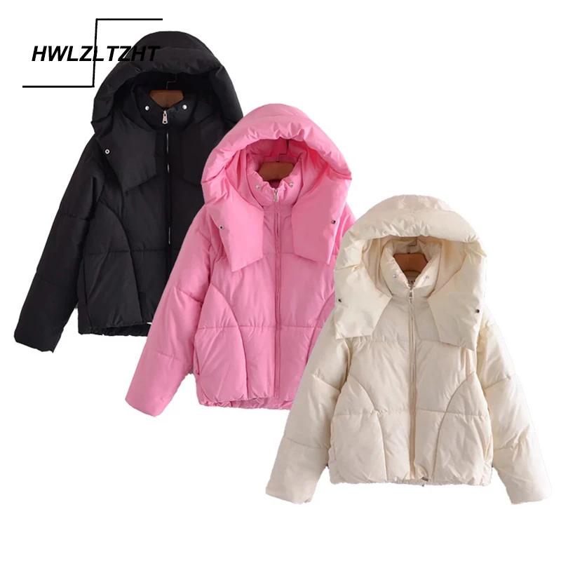 

HWLZLTZHT Winter Hooded White Duck Down Parkas Women Oversized Warm Padded Jacket Long Sleeve Coat Zipper Female Snow Outerwear