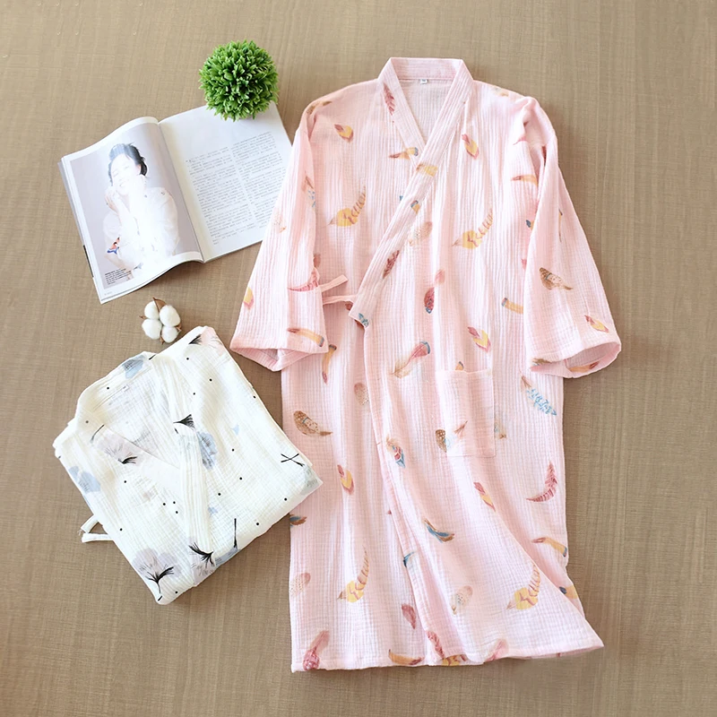 Женские повседневные удобные халаты пижамы марлевый креп хлопок свободное