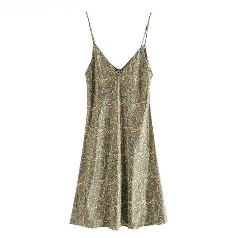 

Vintage Print Mini Dress Women Paisley Spaghetti Strap Party Dresses Summer 2021 Chic Camisole Backless Sexy Women Dress Mujer