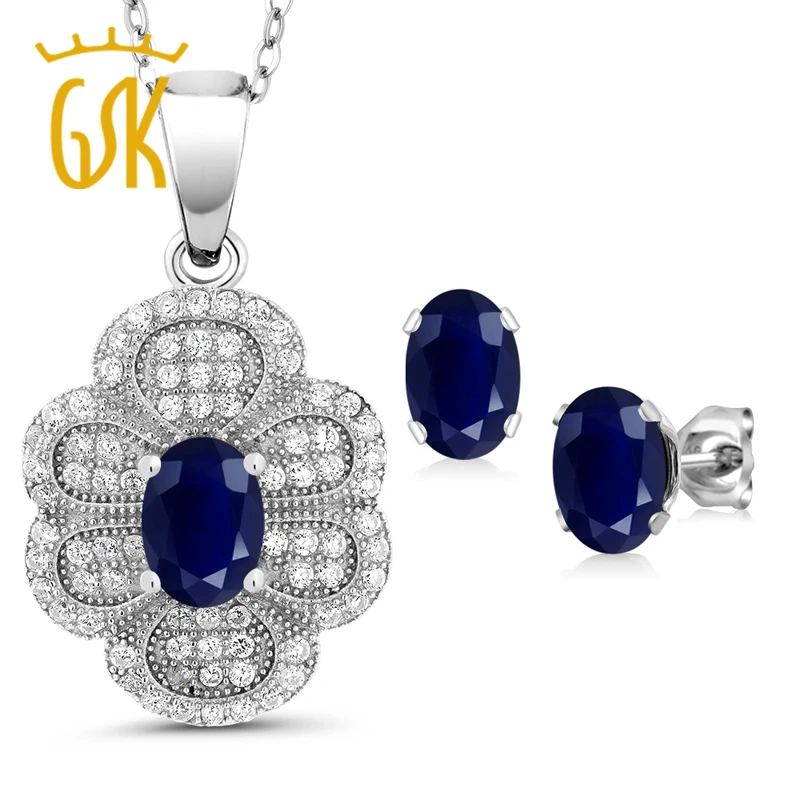GemStoneKing 3 98 Ct ОВАЛЬНЫЙ Натуральный Синий Сапфир ювелирные наборы для женщин