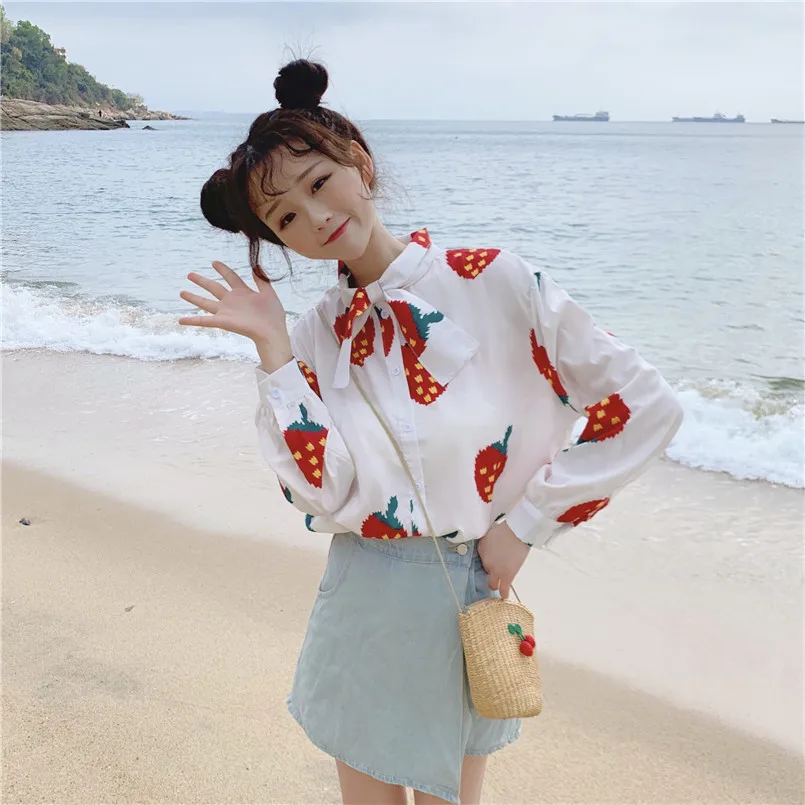 Милая весенне Летняя женская одежда в Корейском стиле модная брендовая блузка