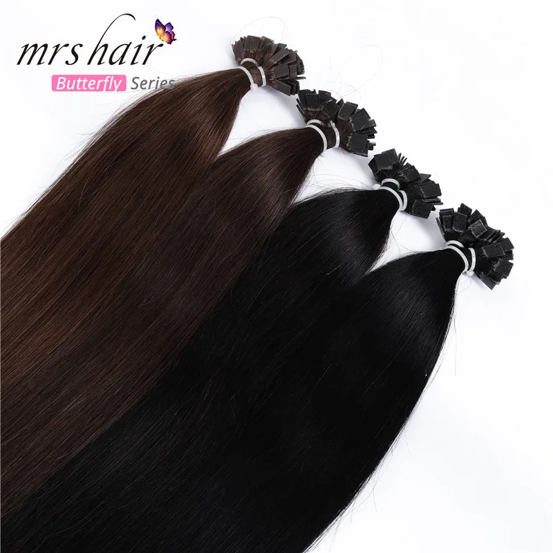 MRSHAIR предварительно скрепленные плоские волосы для наращивания 1" 18" Искусственные волосы одинаковой направленности прямые капсулы жидкий кератин волосы