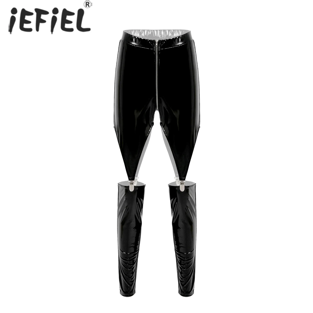 

Women Fashion Patent Leather Cutout Leggings Skinny Zipper Crotch Long Pants Elastic Waistband Trousers Club Stage Show Costumes
