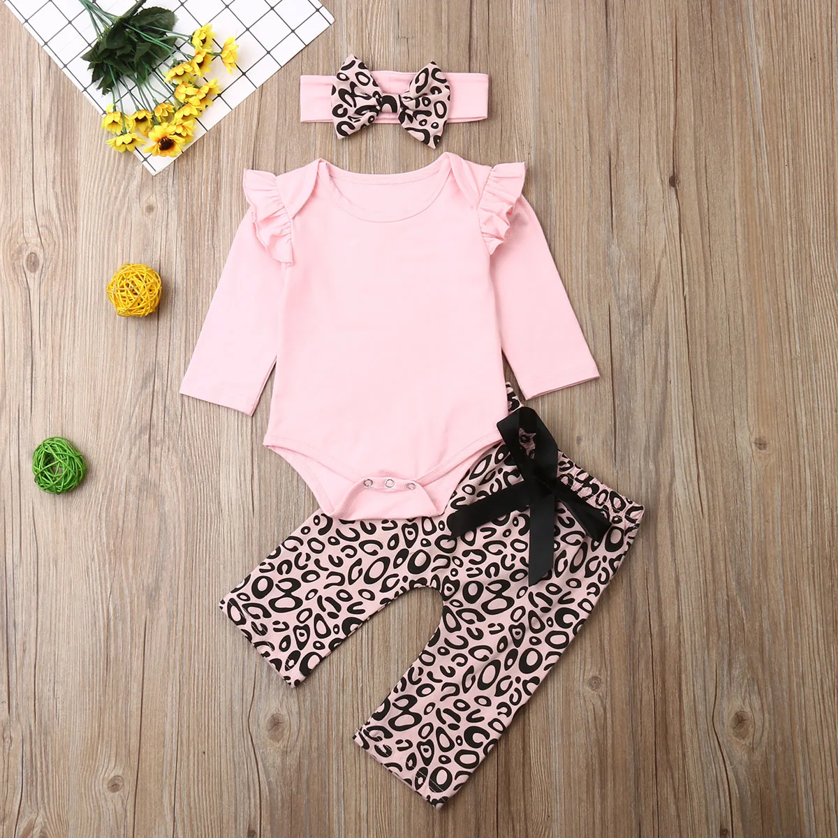 Фото - Pudcoco Newborn Baby Girl Clothes Fly Sleeve Knitting Cotton Romper Tops Leopard Print Long Pants Headband 3Pcs Outfits Clothes infant baby girl cotton print clothes newborn letter print long sleeve leopard pants headband set 3pcs toddler clothing outfits