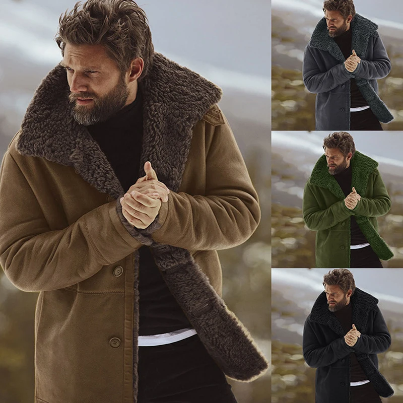 Winter Plush Coat Men Jacket Fashion Compound Male Plus Velvet Lapel Cardigan Outers Mens Casual Thick Warm Overcoat Solid Tops