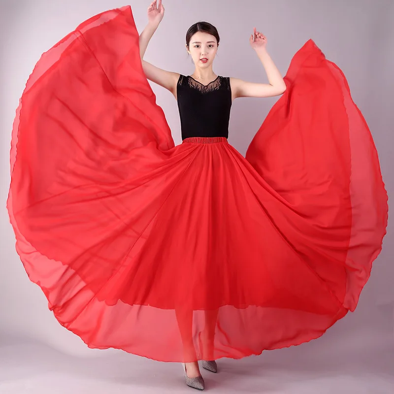 2022 Chiffon Long Skirts For Women Elegant Casual High Waist Boho Beach Maxi Skirts Saias Femme Solid Dance Skirt Streetwear