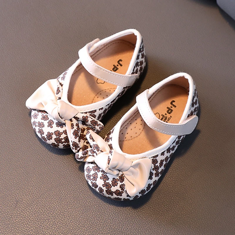 

14-19cm Cloth Printing Flower Princess Dress Shoes,Cute Butterfly-knot Baby Walkers,2021 Autumn Anti-slip Children's Flat Shoes