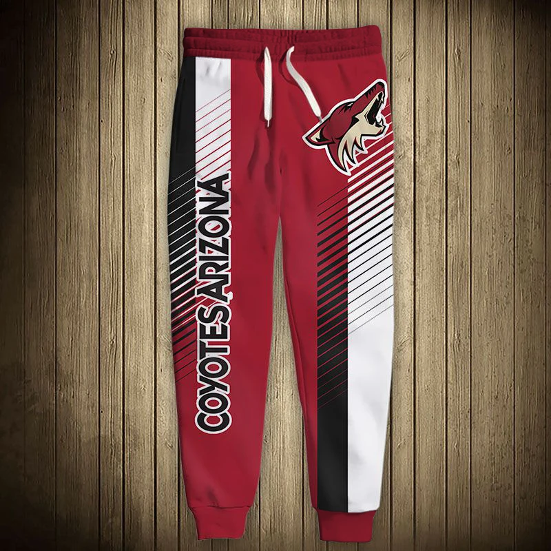 

Arizona men's casual Coyotes sports pants Red and black stripes stitching cartoon fox print sweatpants