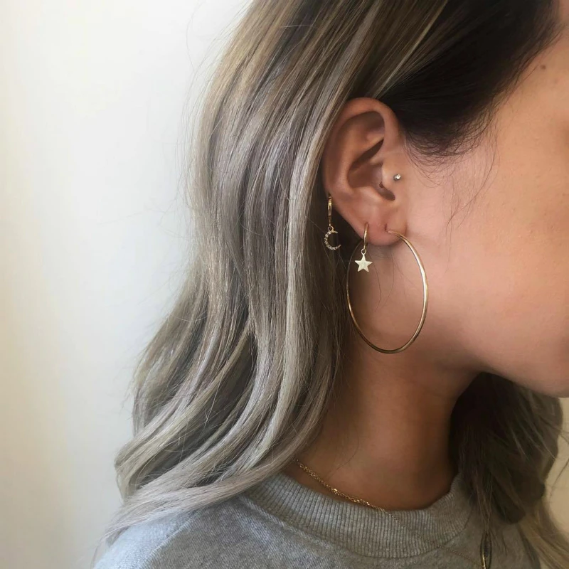 2019 Новая мода личности большие серьги пятиконечная звезда Луна кристалл