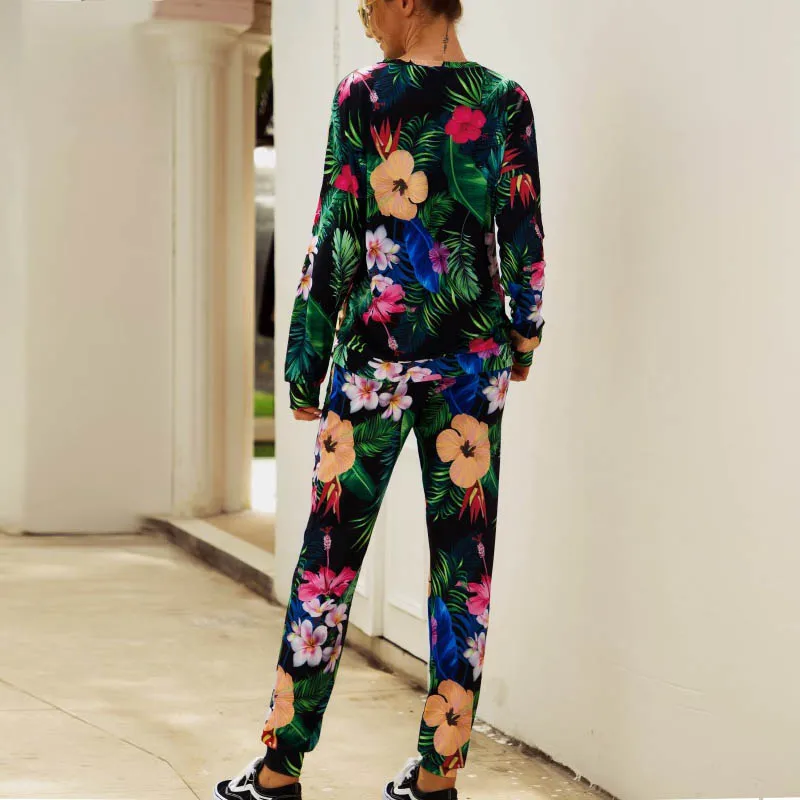 Knowing me New Spring Floral print Tracksuit set women Autumn Animals Plant Print long sleeve hoodies Sweatshirt 2Pcs sets