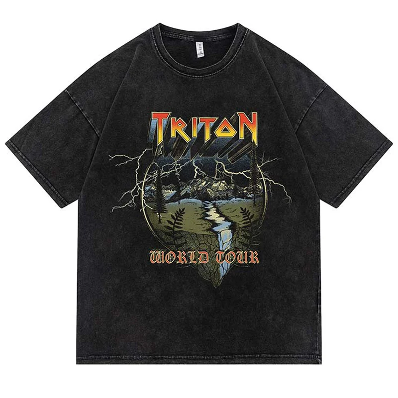 

Футболка мужская оверсайз в стиле хип-хоп, уличная одежда с мультяшным пейзажем, топ в стиле Харадзюку с эффектом потертости, лето 2022