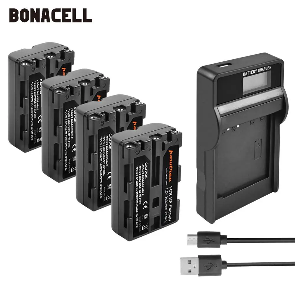 4X Battery Charger Bonacell 2400 мА/ч, NP-FM500H NP FM500H NPFM500H Камера Батарея+ ЖК-дисплей Зарядное устройство для sony A57 A58 A65 A77 A99 A550 A560 A580 Батарея L50 - Цвет: 4X Battery Charger